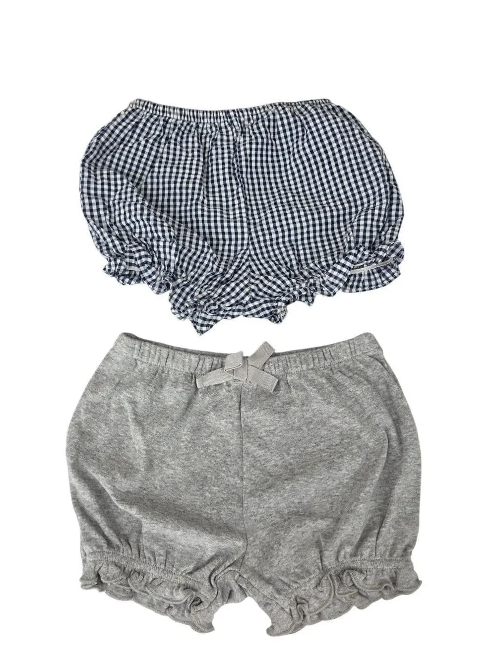 Navy Gingham & Gray Ruffle Girls Toddler Shorts Bloomers Lot Of 2